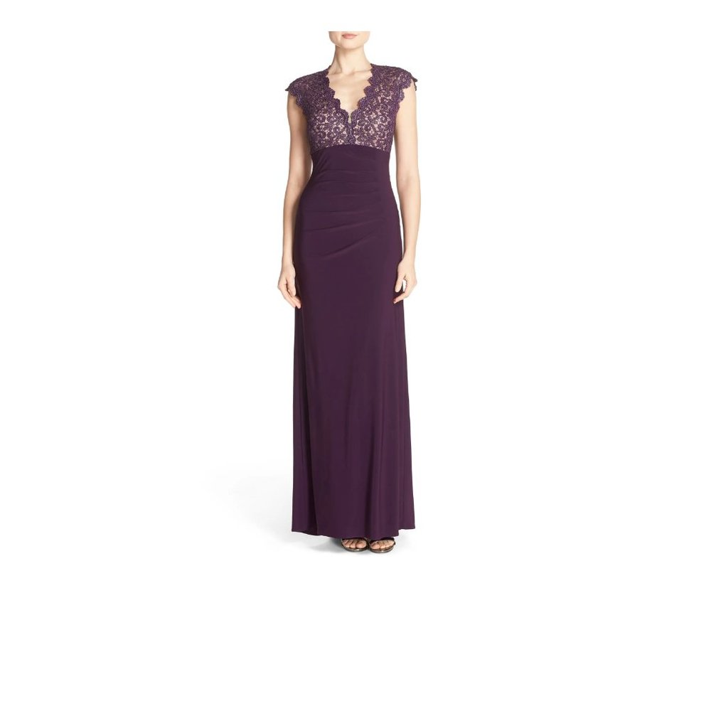 Xscape Metallic Lace & Jersey Gown